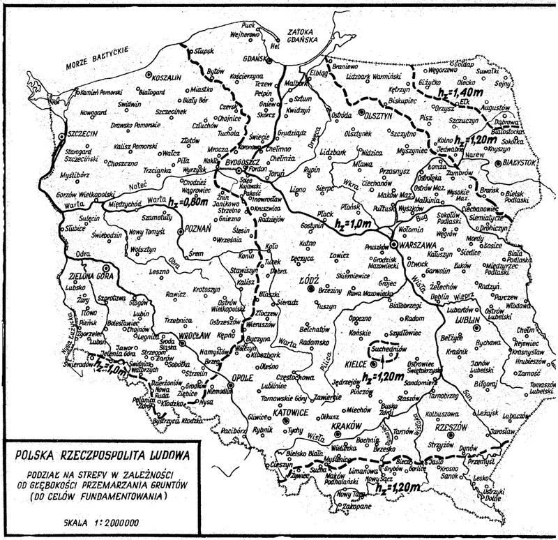 Mapa Polskie oraz strefa przemarzania gruntu